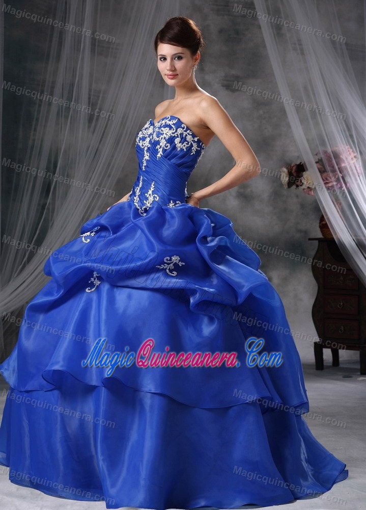 New Arrival Blue Pick Ups Appliqued Quinceanera Party Dresses