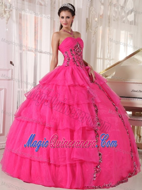 2012 Popular Hot Pink Sweetheart Ball Gown Quinceanera Dress