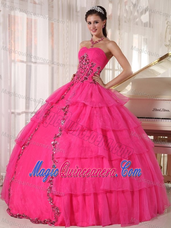 2012 Popular Hot Pink Sweetheart Ball Gown Quinceanera Dress