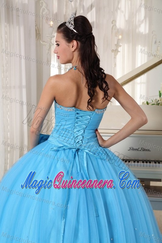 2013 Modest Ball Gown Aqua Blue Sweet 15 Dress with Bowknot