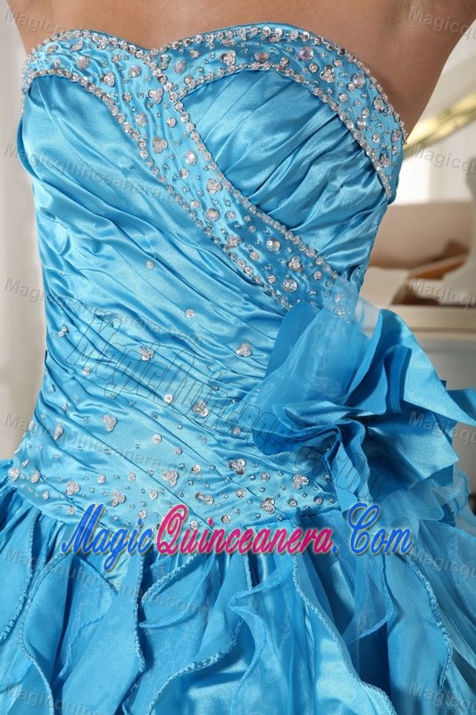 Mature Beaded Ruffled Ball Gown Teal Sweet 16 Dresses Factory