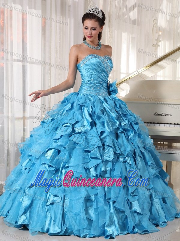 Mature Beaded Ruffled Ball Gown Teal Sweet 16 Dresses Factory