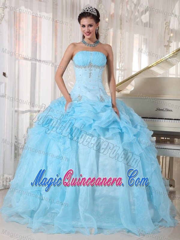 Elegant Baby Blue Ball Gown Beaded Dress for Quince in Mixco
