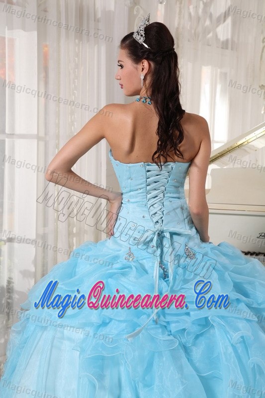 Elegant Baby Blue Ball Gown Beaded Dress for Quince in Mixco