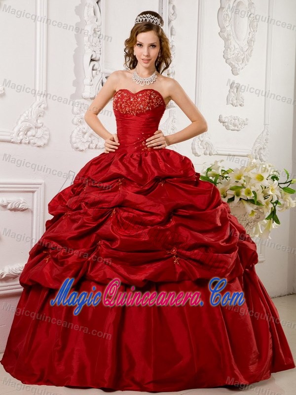 Affordable Red Pick Ups Appliqued Quinceanera Dresses online