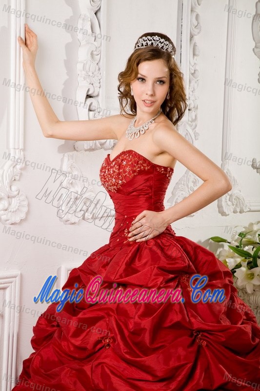 Affordable Red Pick Ups Appliqued Quinceanera Dresses online