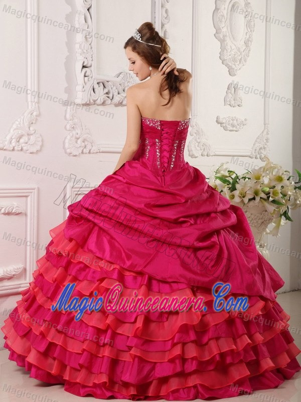 Ruffled Layers Strapless Beaded Red Sweet 15/16 Birthday Dress