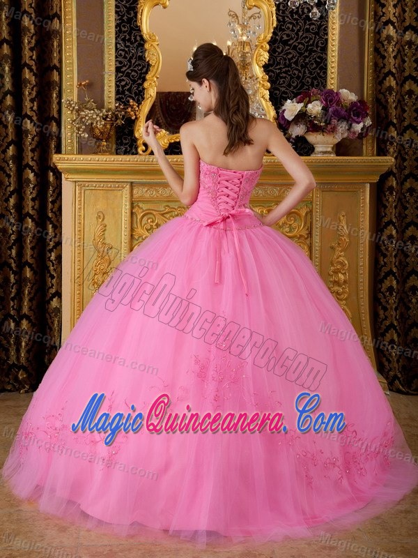 Fast Shipping Rose Pink Ball Gown Appliqued Quinceanera Dress