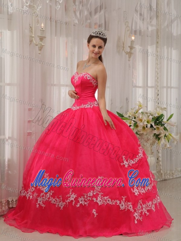 2013 Popular Appliqued Coral Red Quince Dresses with Floor Length