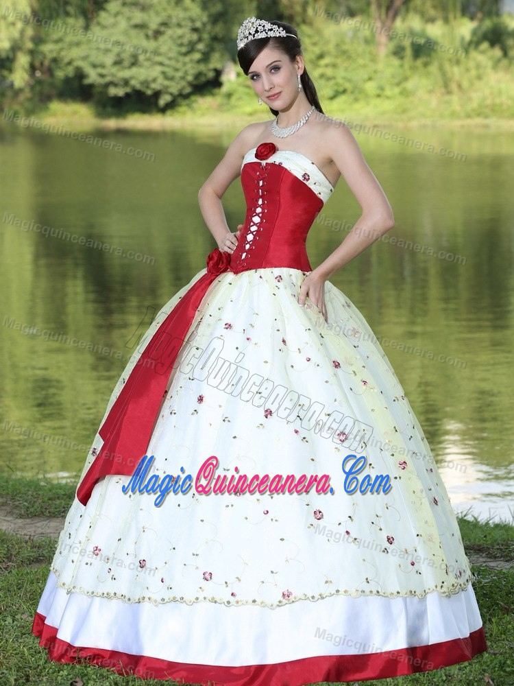 Queretaro Mexico Red and White Quinceanera Gown with Embroidery