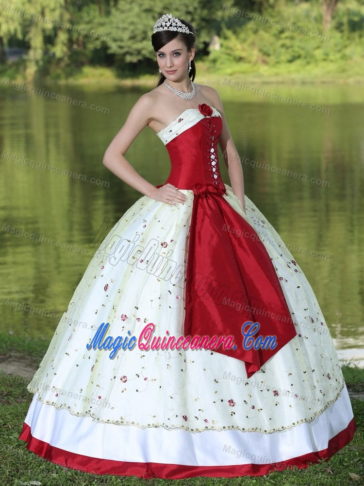 Queretaro Mexico Red and White Quinceanera Gown with Embroidery