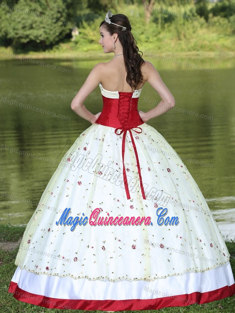 Queretaro Mexico Red and White Quinceanera Gown with Embroidery