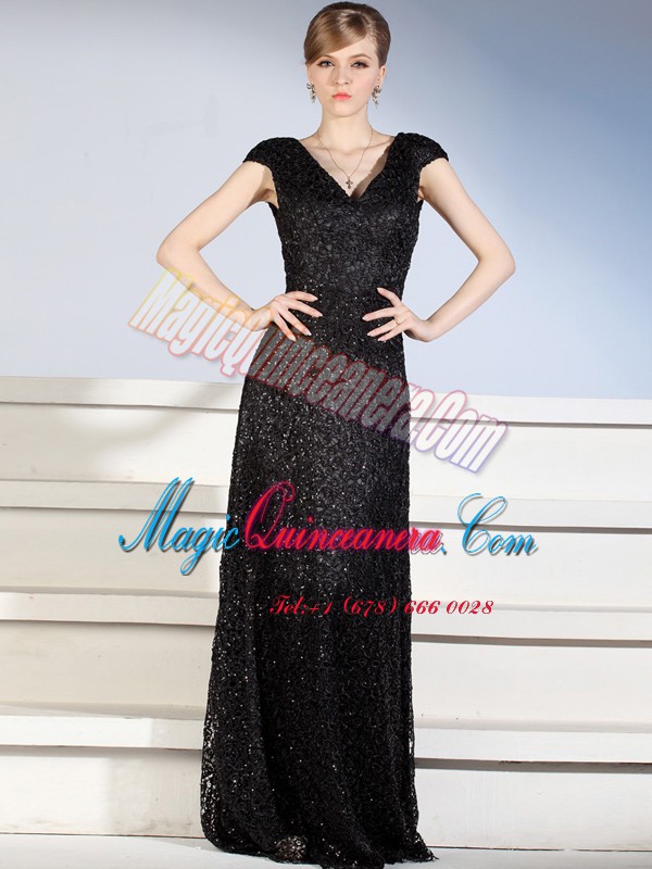 triumph Glorious Cap Sleeves With Train Beading and Lace Side Zipper Mother Of The Bride Dress with Black Brush Train
