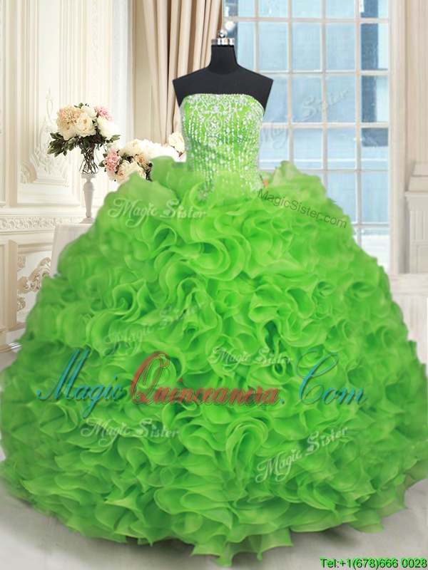 triumph Floor Length Lace Up 15 Quinceanera Dress for Military Ball and Sweet 16 and Quinceanera with Beading and Ruffles