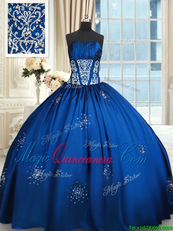 triumph Vintage Royal Blue Ball Gowns Beading 15th Birthday Dress Lace Up Taffeta Sleeveless Floor Length