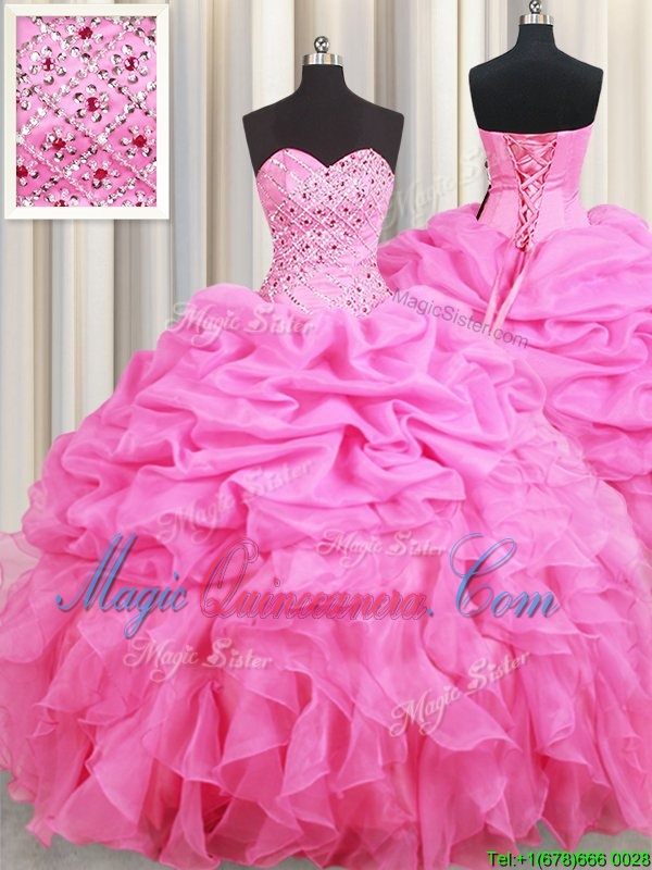 triumph Deluxe Pick Ups Sweetheart Sleeveless Lace Up Sweet 16 Quinceanera Dress Rose Pink Organza