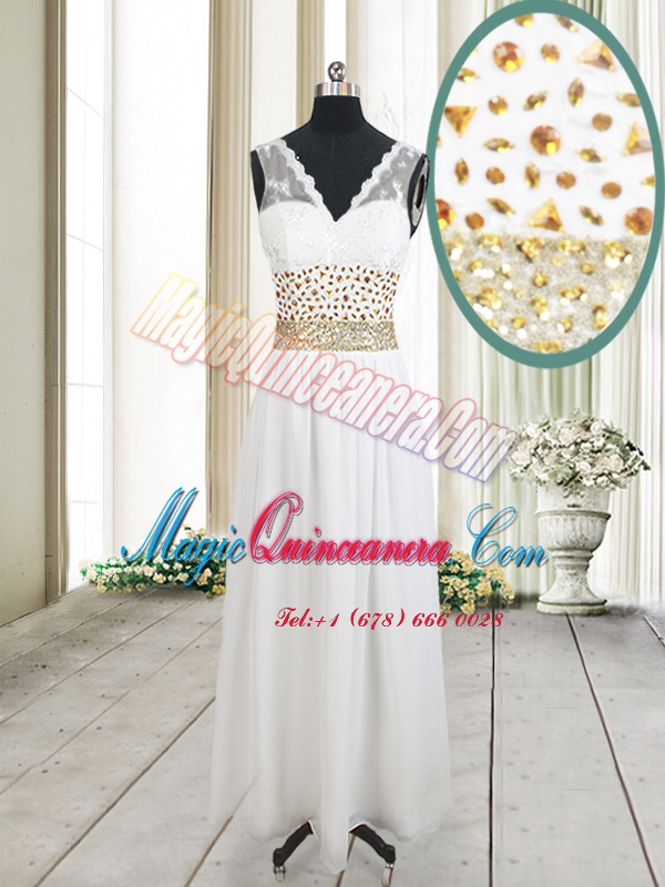 triumph Fashionable White Zipper Mother Of The Bride Dress Beading and Belt Sleeveless Ankle Length