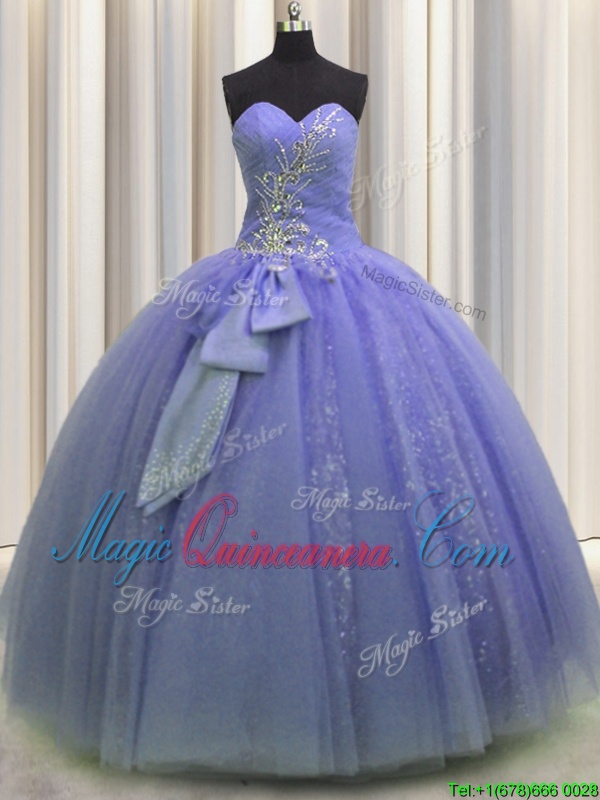 triumph Lavender Lace Up Sweet 16 Dresses Beading and Sequins and Bowknot Sleeveless Floor Length