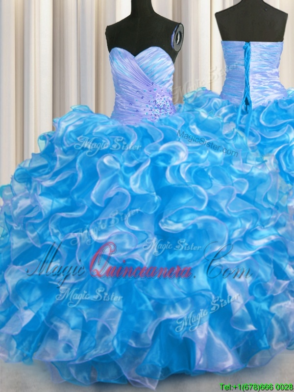 triumph Fashion Sweetheart Sleeveless Organza Vestidos de Quinceanera Beading and Ruffles Lace Up