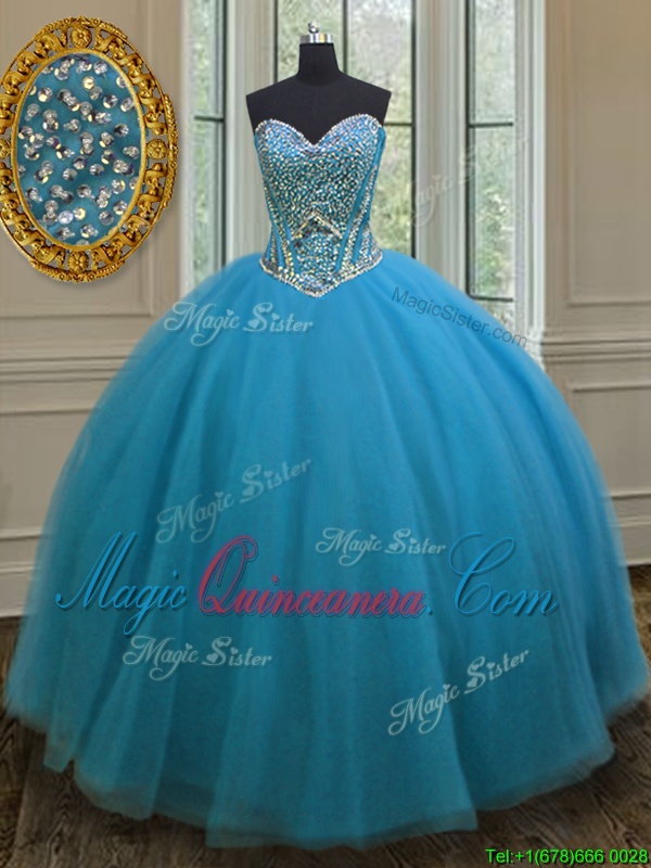 triumph Cute Ball Gowns Ball Gown Prom Dress Teal Sweetheart Tulle Sleeveless Floor Length Lace Up