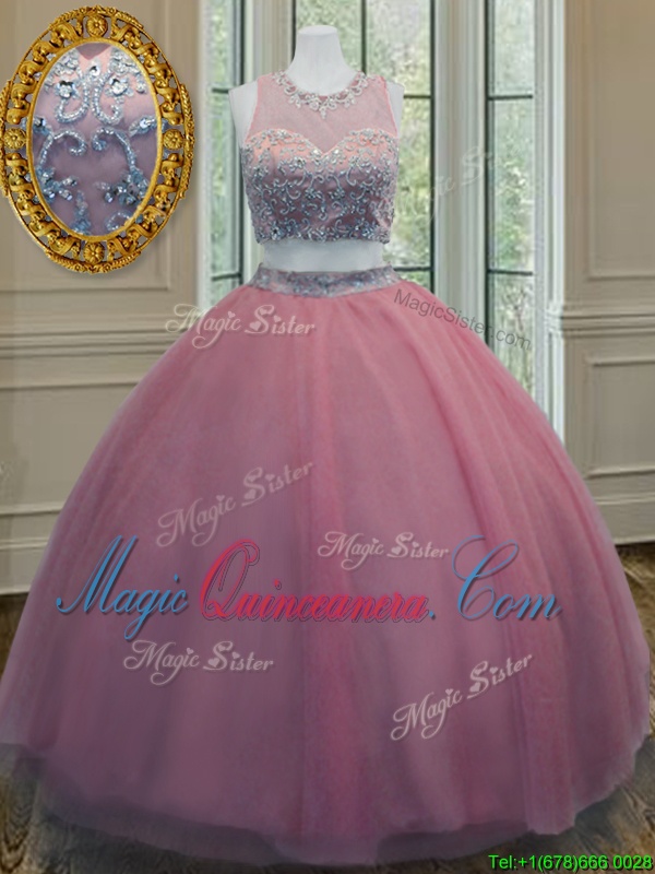 triumph Admirable Scoop Ruffled Pink Sleeveless Tulle Zipper Vestidos de Quinceanera for Military Ball and Sweet 16 and Quinceanera