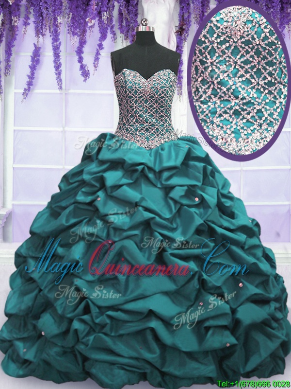 triumph Adorable Teal Sleeveless Beading and Sequins and Pick Ups Floor Length Quinceanera Dresses