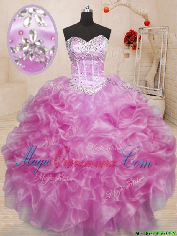 Hot Selling Lilac Sleeveless Organza Lace Up Quinceanera Dresses for Military Ball and Sweet 16 and Quinceanera