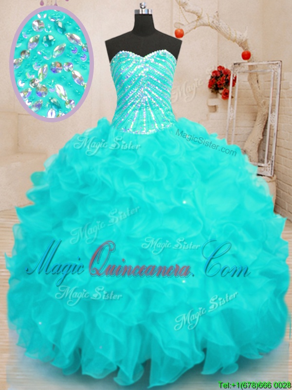 triumph Charming Sweetheart Sleeveless Organza Quinceanera Dresses Beading and Ruffles and Sequins Lace Up