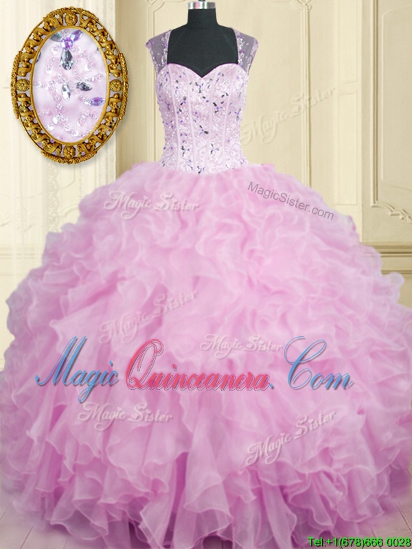 triumph Smart Ball Gowns Ball Gown Prom Dress Lilac Straps Organza Sleeveless Floor Length Zipper