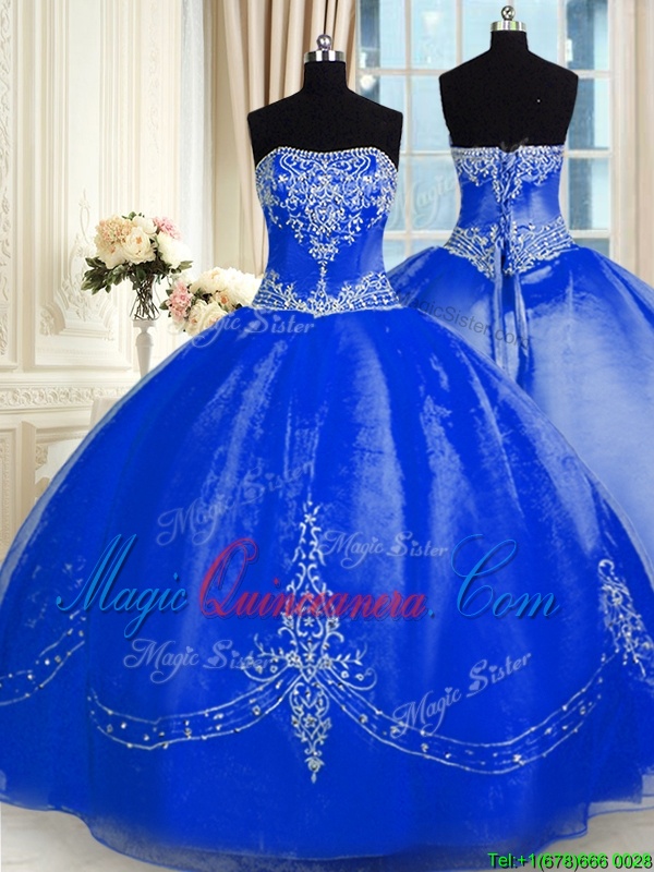 triumph Royal Blue Sleeveless Organza Lace Up Quinceanera Dress for Military Ball and Sweet 16 and Quinceanera