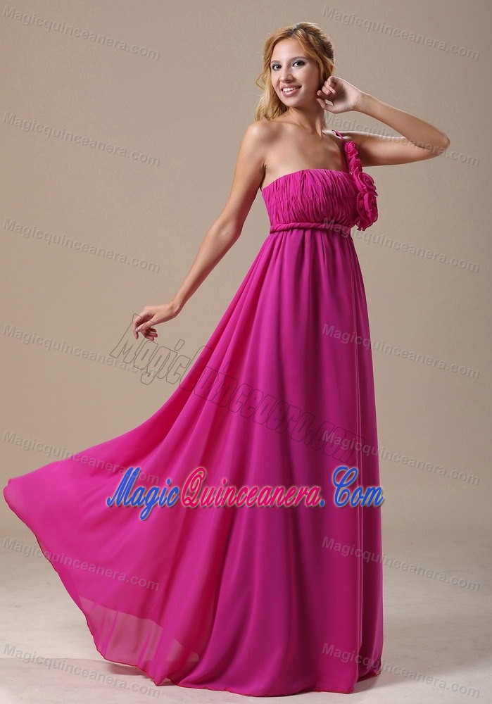 One Shoulder Dama Dresses In Fuchsia with Hand Made Flowers