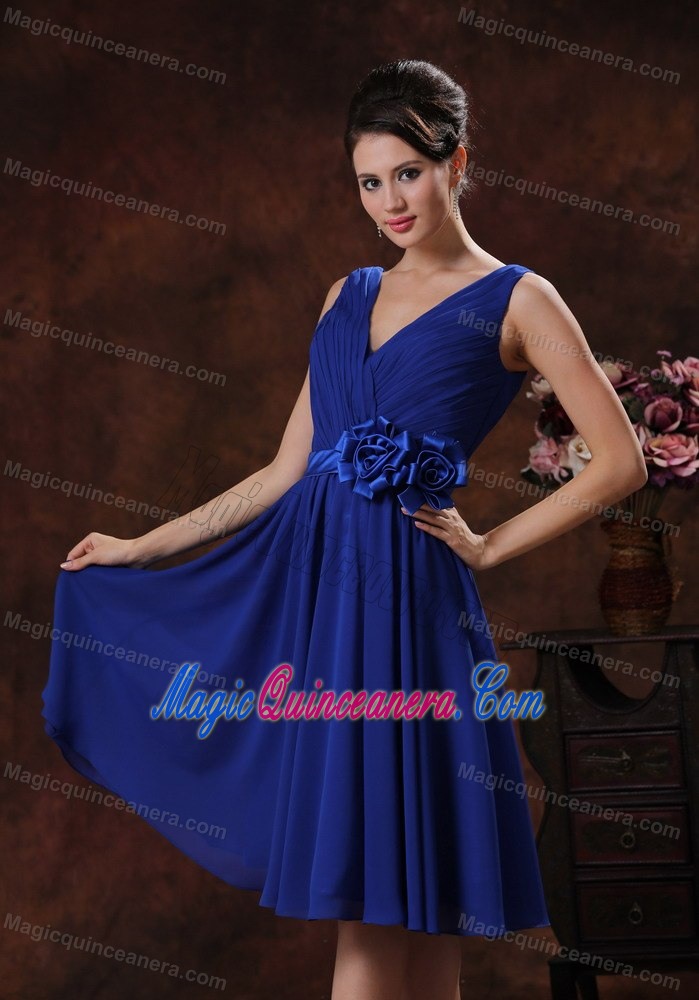 Royal Blue V-neck with Flowers Quinceanera Dama Dresses in Bergen