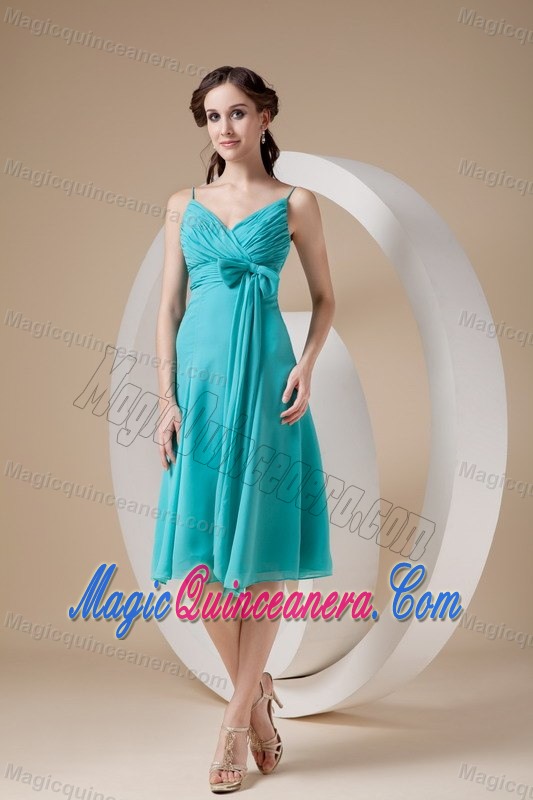 Turquoise Spaghetti Straps Knee-length Dama Dress in Backnang Germany