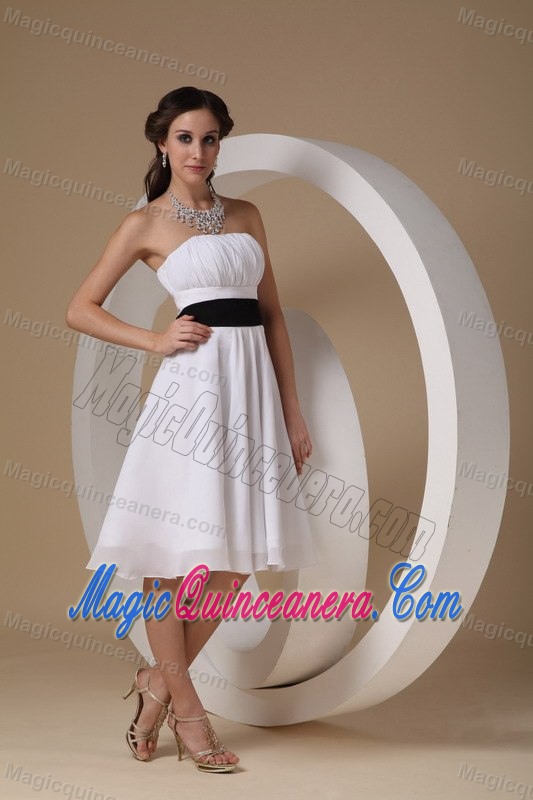 White Strapless Knee-length Chiffon with Sash Dama Dress in Cambridge