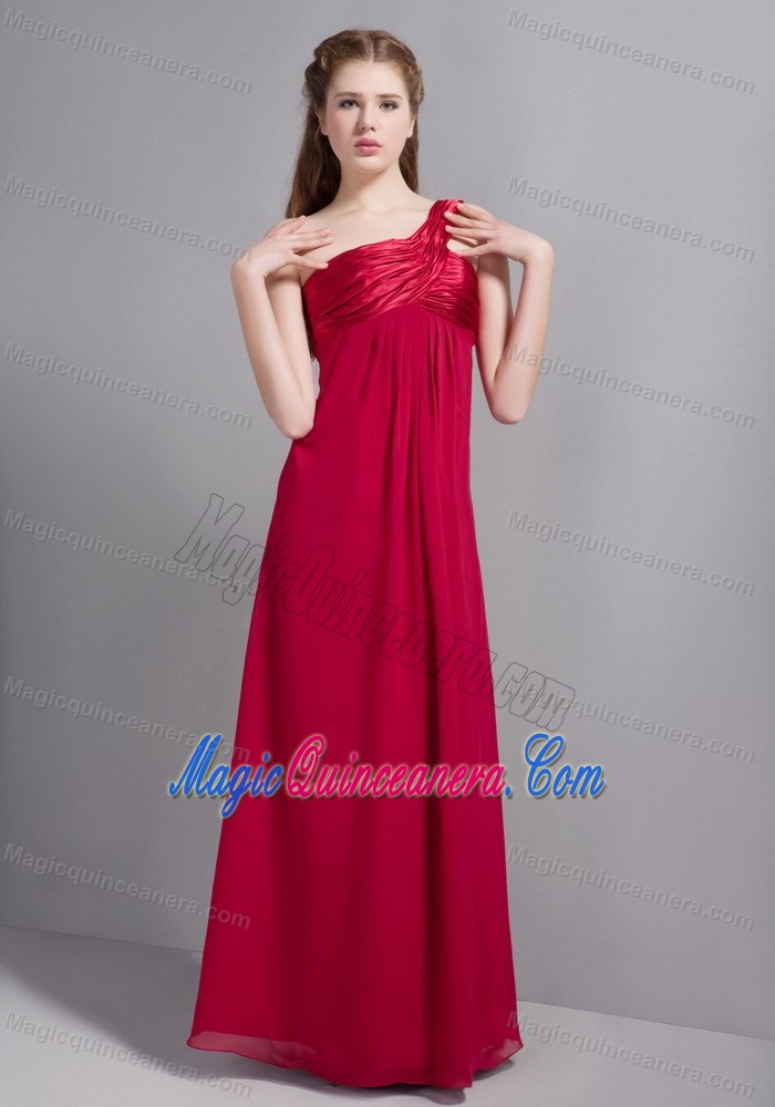 Wine Red One Shoulder Floor-length Chiffon Dresses for Damas in Chester