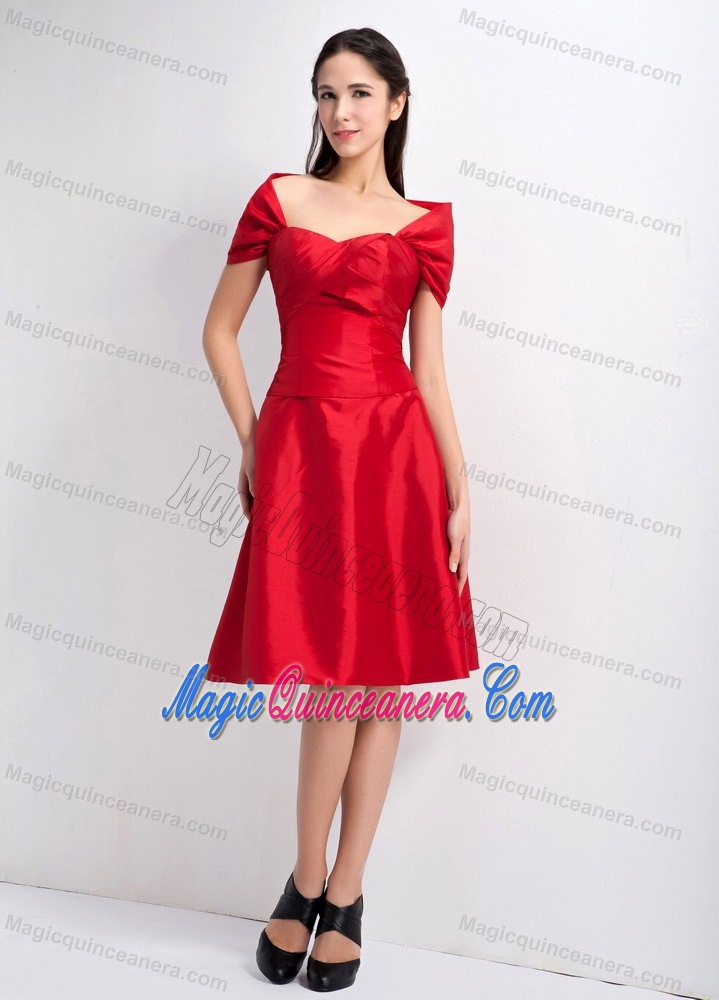 Red Off the Shoulder Knee-length Taffeta Dresses for Damas in Cambridge
