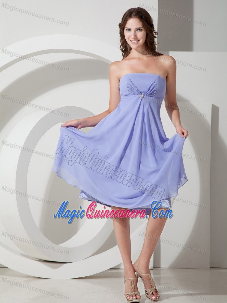 Lilac Beaded Empire Strapless Chiffon Dresses for Damas in Cambridge