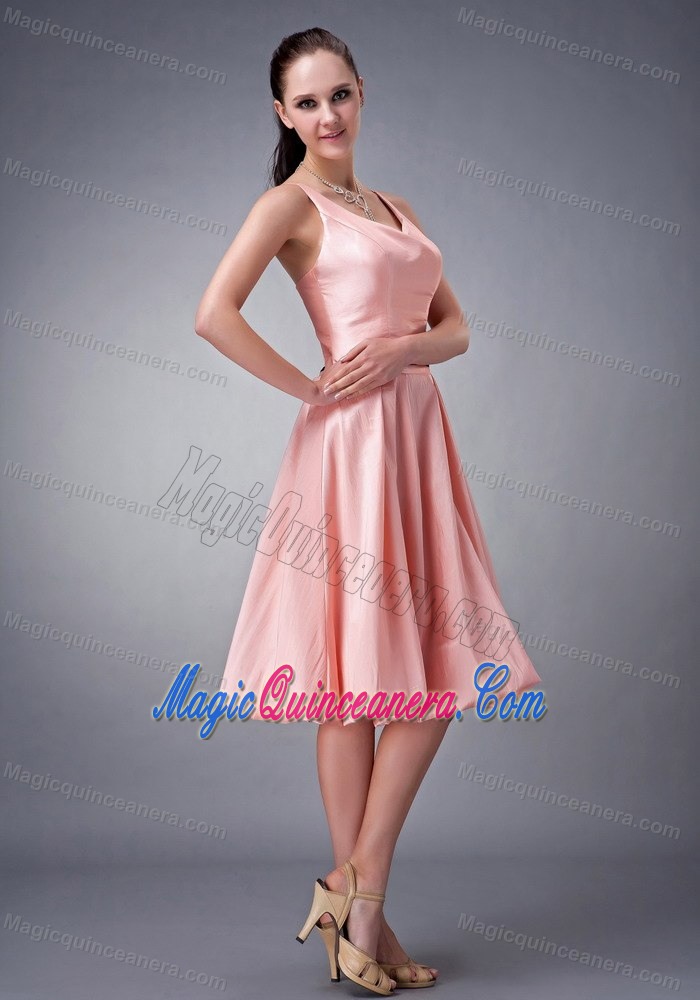 Watermelon V-neck Knee-length Taffeta Dresses for Damas in Cambridge