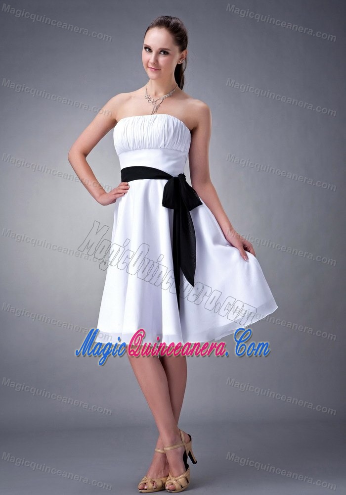 White Strapless Knee-length Chiffon with Sash Dama Dress in Chester