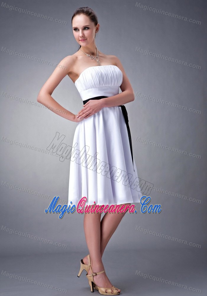 White Strapless Knee-length Chiffon with Sash Dama Dress in Chester