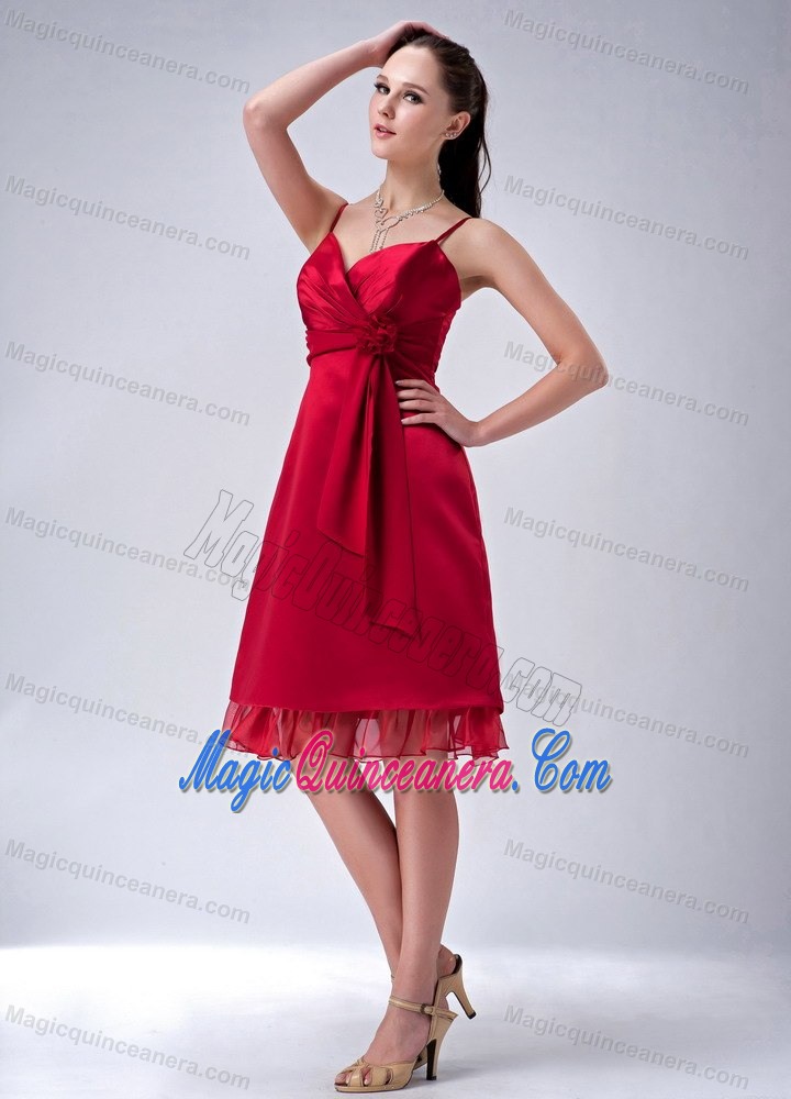 Wine Red Spaghetti Straps Knee-length Dama Dress in Backband Germany
