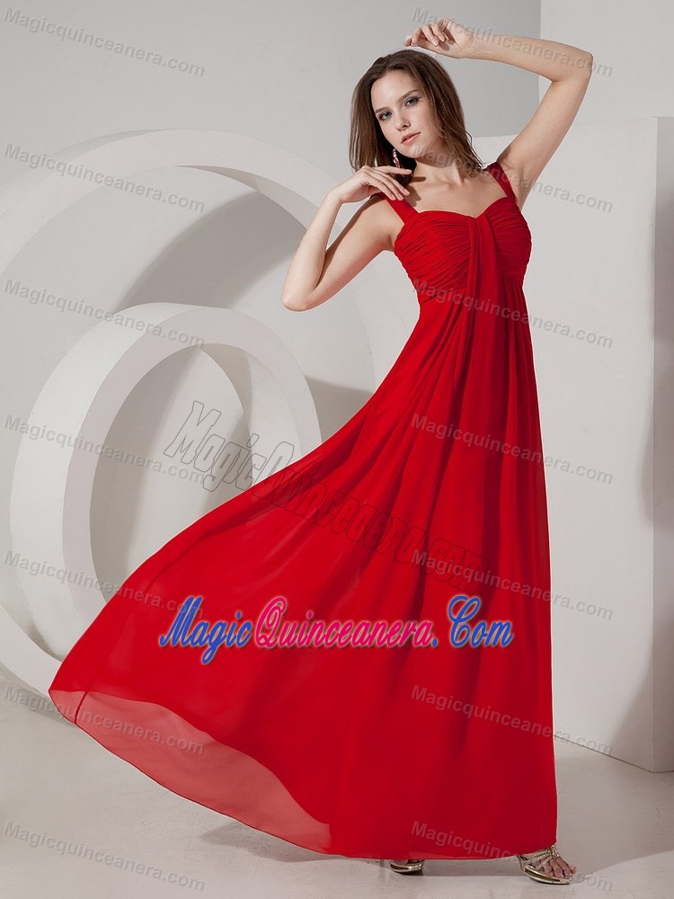 Red Straps Floor-length Chiffon Quinceanera Dama Dresses in Cambridge