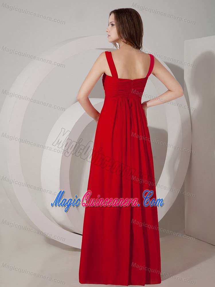 Red Straps Floor-length Chiffon Quinceanera Dama Dresses in Cambridge