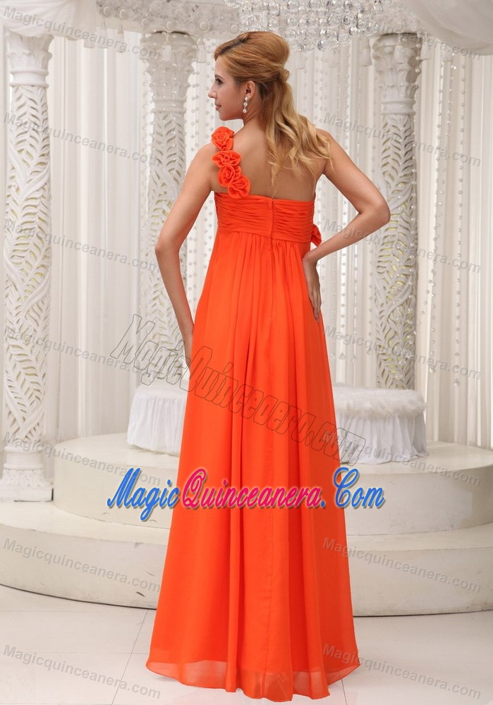 Orange One Shoulder Floor-length Chiffon Dresses for Damas in Chester