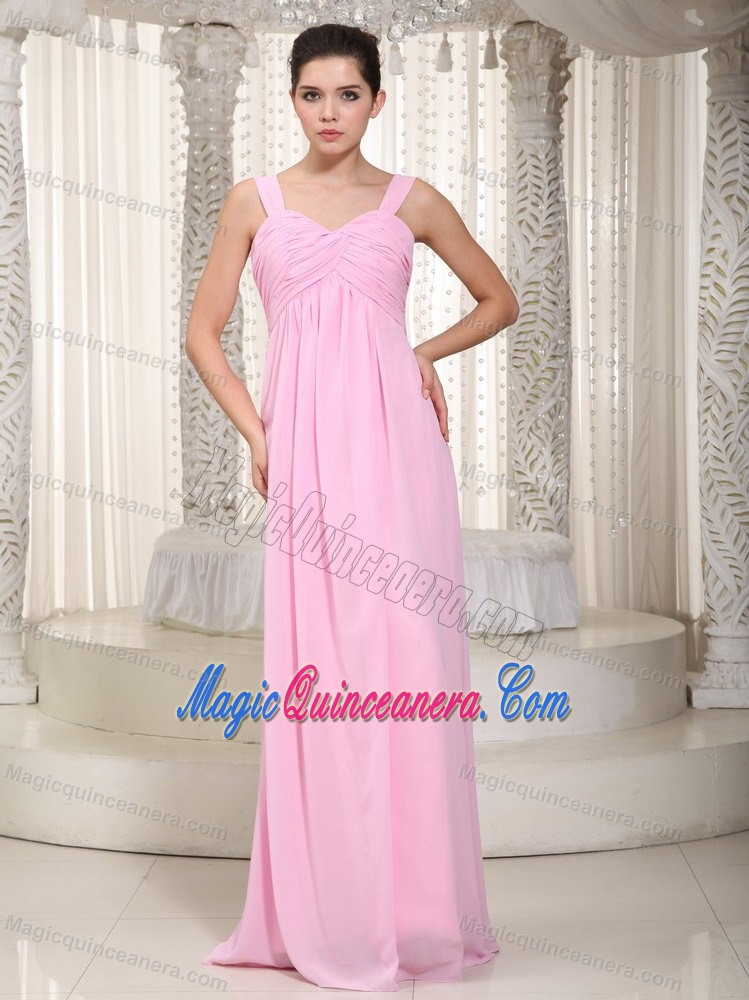 Baby Pink Straps Floor-length Chiffon Dresses for Damas in Buckden
