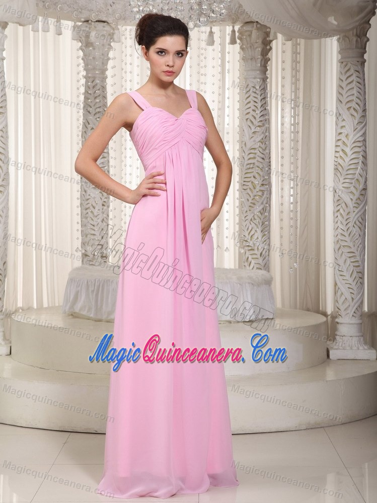 Baby Pink Straps Floor-length Chiffon Dresses for Damas in Buckden