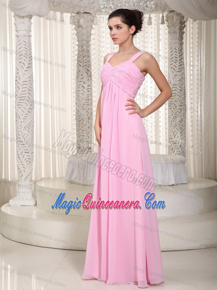 Baby Pink Straps Floor-length Chiffon Dresses for Damas in Buckden