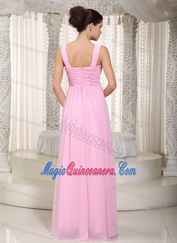Baby Pink Straps Floor-length Chiffon Dresses for Damas in Buckden