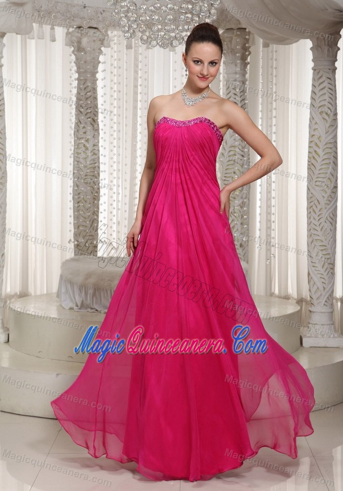 Hot Pink Strapless Floor-length Quinceanera Dama Dresses in Bergen