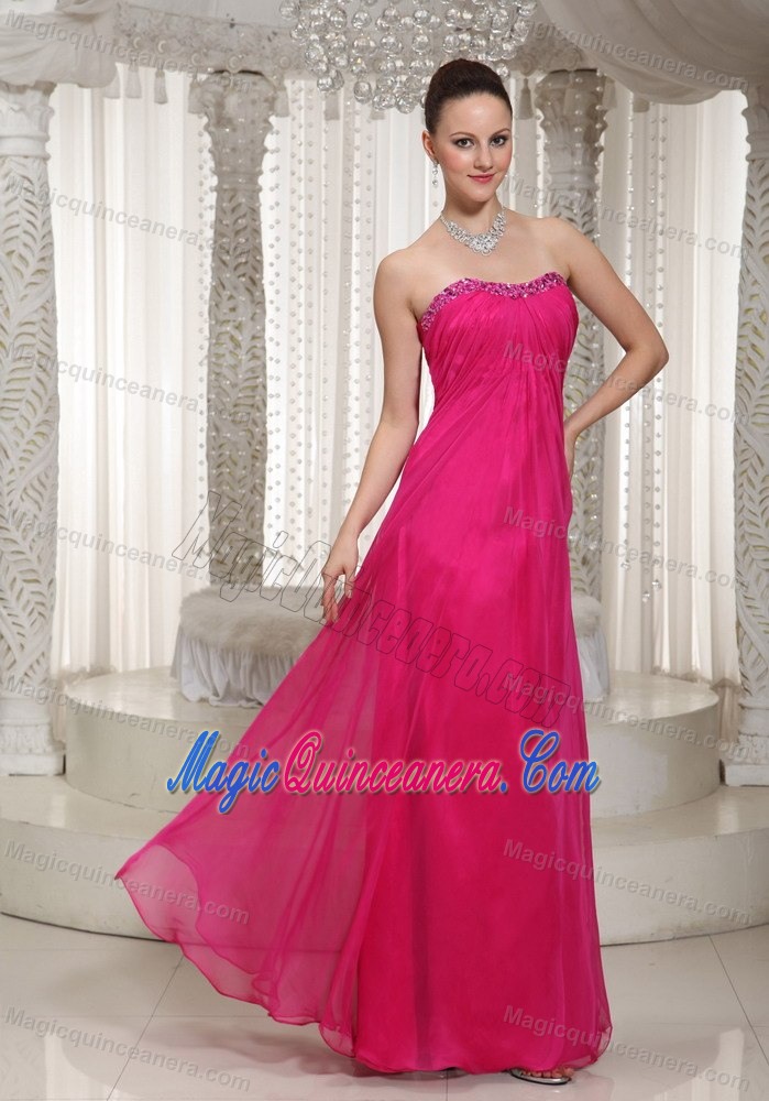 Hot Pink Strapless Floor-length Quinceanera Dama Dresses in Bergen